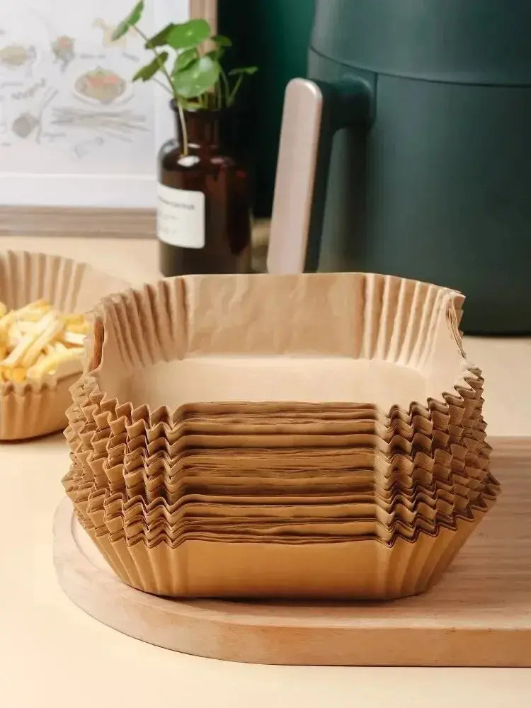 50 Stück Heißluftfritteusen-Einwegpapier Antihaft Heißluftfritteusen-Backpapier Rund Heißluftfritteusen-Papiereinlagen Küchenzubehör aus Papier