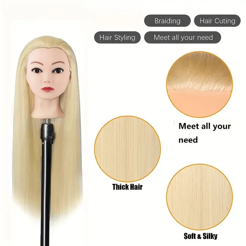 Mannequin Head with 11pcs Hair Heavy-Duty Clamp Holder Base, Braiding Tools - for Salon, Beauty School Practice Set
