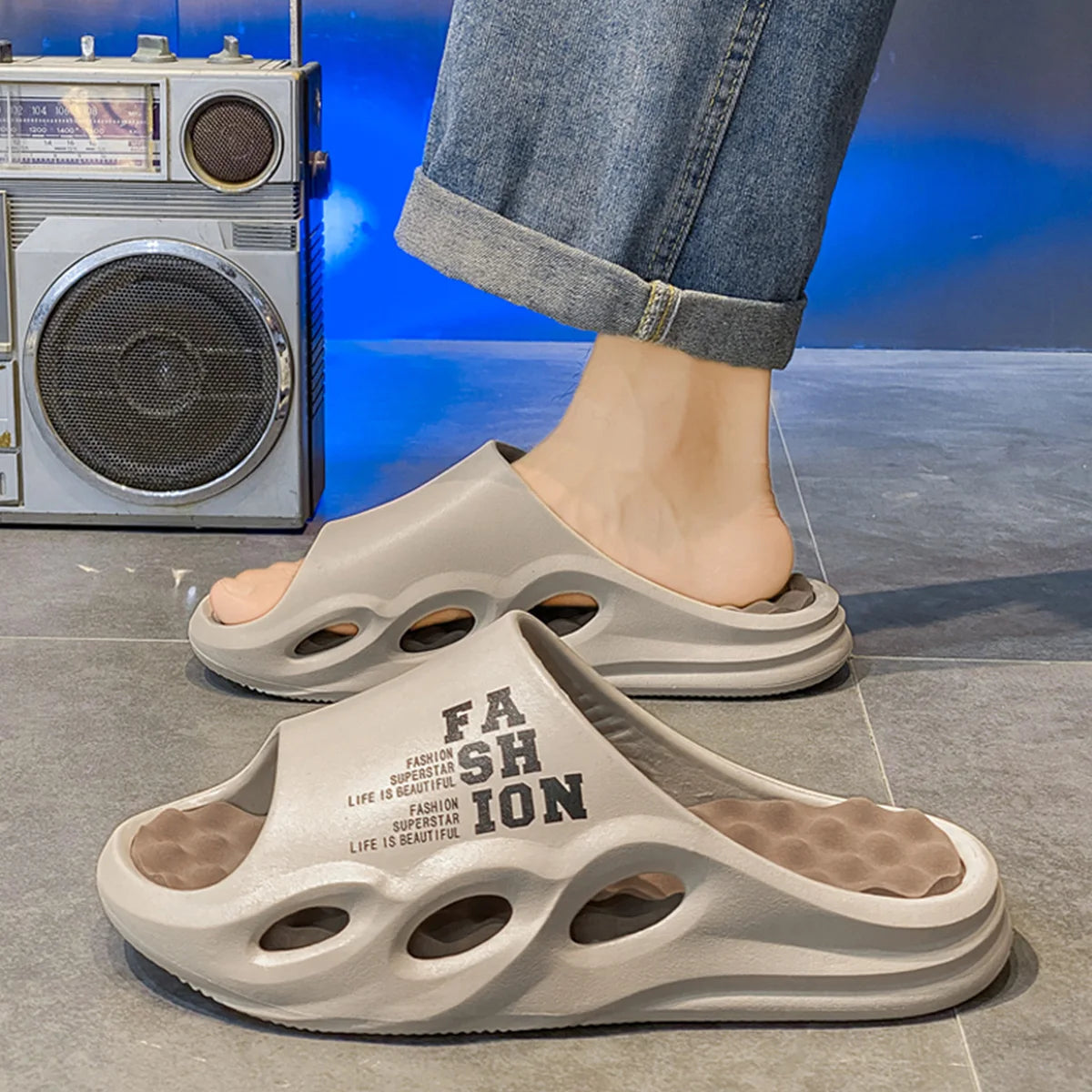 Men Fashion Massage Slippers Indoor/Outdoor Sandals Beach Flip Flop Thick Sole Male Slides Summer Non-Slip Men Shower Slippers - Shoppiline