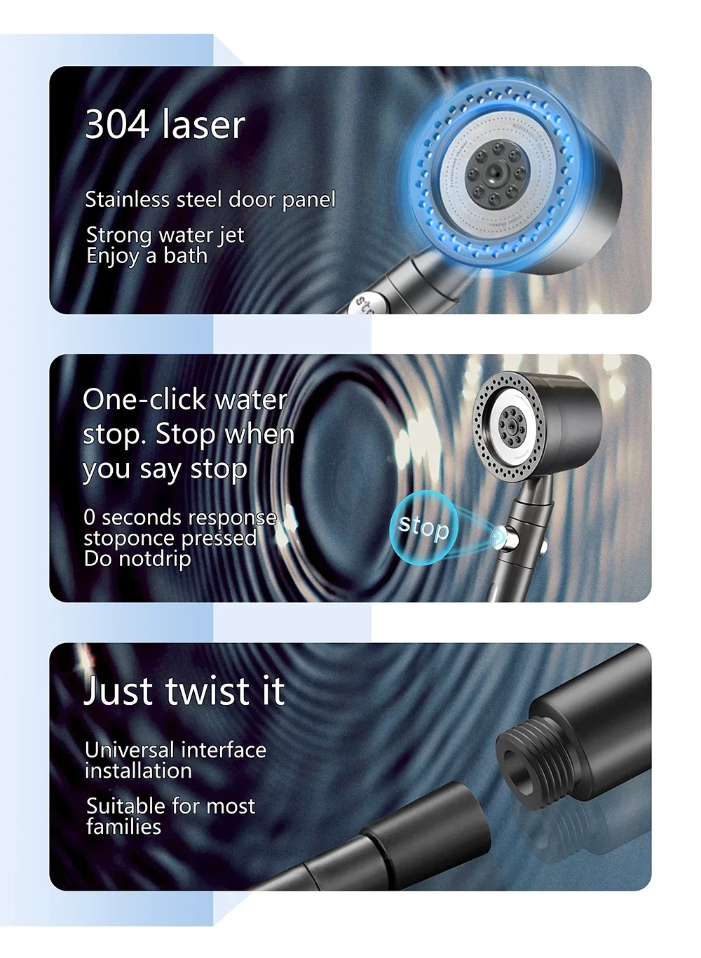High Pressure Handheld Shower Head with One Button Stop Feature Water Saving Bathroom Accessory Set for Efficient Water Usage