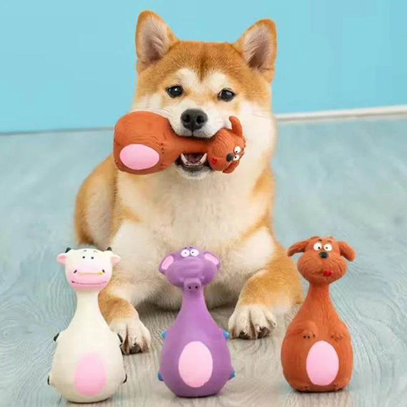 Hot 1 Piece Fat Bellied Cartoon Fun Bite Resistant Latex Sound Dog Toy Purple Elephant White Cow Brown Optional