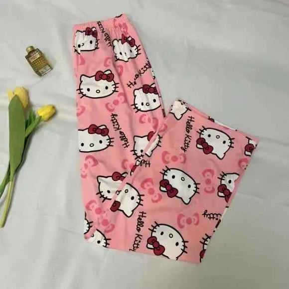 Cartoon Hello Kitty pajama pants for men and women spring and summer thin loose couple casual home pants walking pants