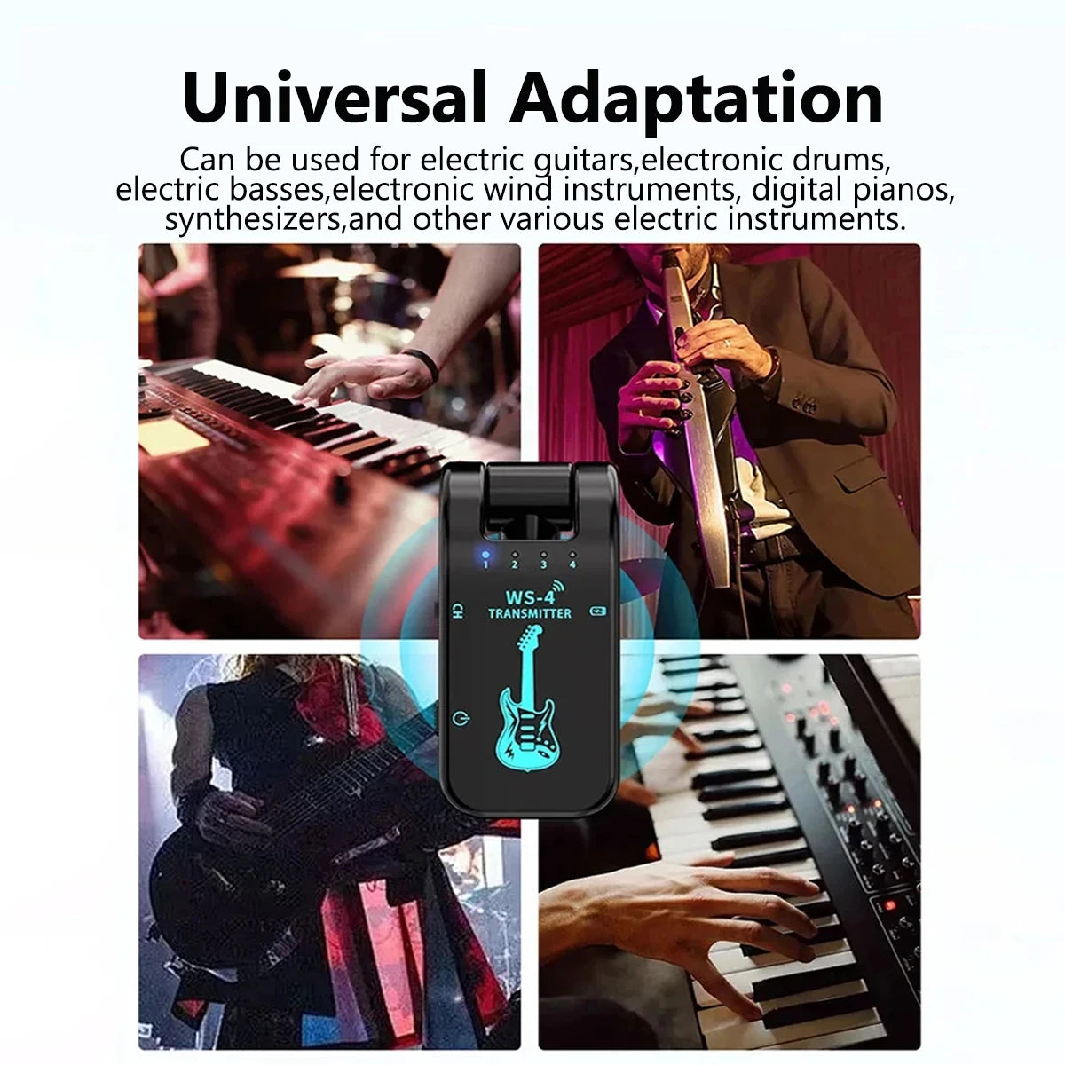 WS-4 2.4GHz Wireless Guitar Audio System - No Pairing Required, 8 Channels, 40m Range, 10H Battery, for Guitar/Keyboard/Drums