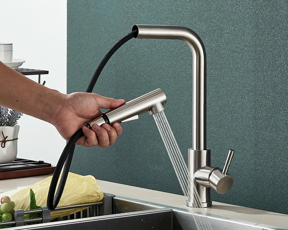 Black Pull Out Kitchen Sink Faucet Flexible 2 Modes Stream & Sprayer Nozzle Faucets Stainless Steel Hot Cold Wate Mixer Tap Deck - Shoppiline