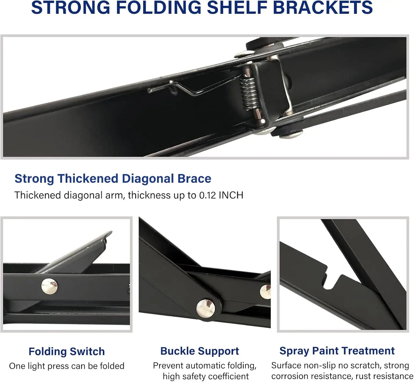 2PCS Heavy Duty Triangle Folding Angle Shelf Bracket Stainless Steel Collapsible Shelf Bracket for Table Work Bench Wall Mounted