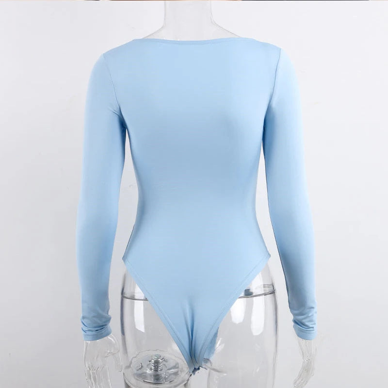 Long Sleeve Bodysuits Spring 2025 Square-Cut Collar Solid Bodycon Elastic Romper Sexy Y2k Women Clothing Fashion Club Party 2520