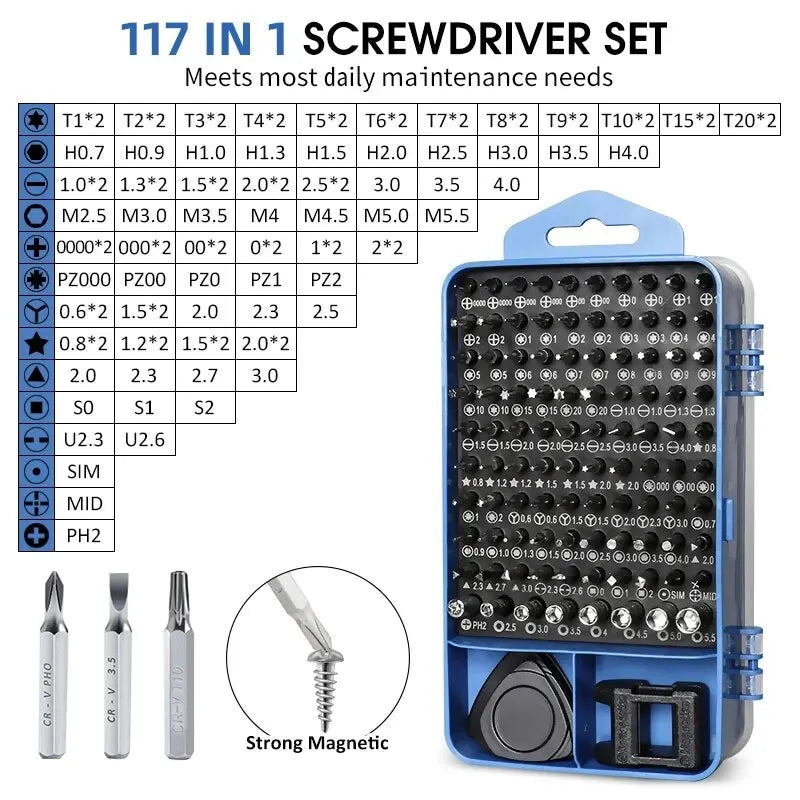 115/117 in 1 Precision Screwdriver Set Magnetic Torx Hex Screw Driver Bits Professional Repair Tool Kit for iPhone Xiaomi Mac PC - Shoppiline
