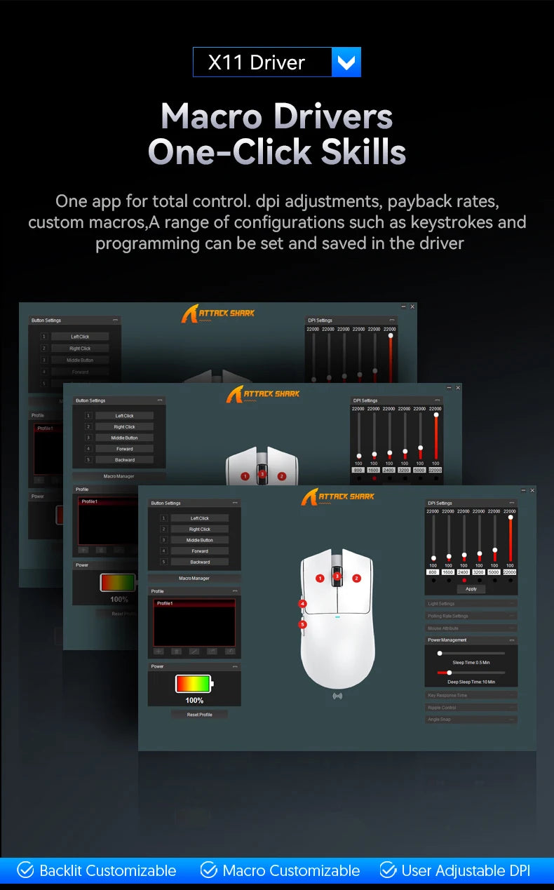 Attack Shark X11  X11SE Wireless Gaming Mouse 3-Mode , PAW3311, 22000DPI, 400IPS, PC Gaming Mouse