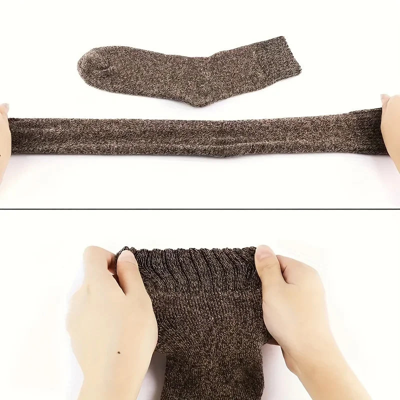 3/5 Pairs Men's Warm Socks, Thick Towel Mid-Calf Socks, Anti-Cold Snow Boots Socks Elastic Solid Color