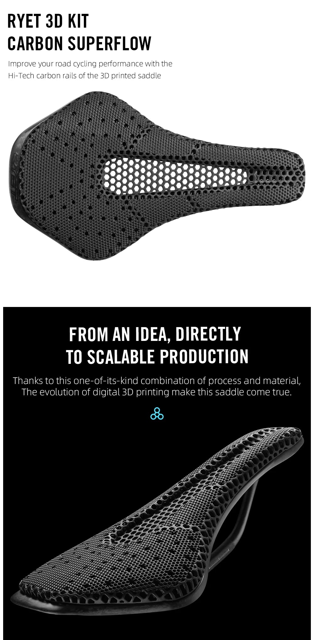 RYET Full Carbon 3D Printed Saddle Ultralight Hollow Comfortable Breathable MTB Road Racing Bike Cycling Seat Bicycle Accessory - Shoppiline