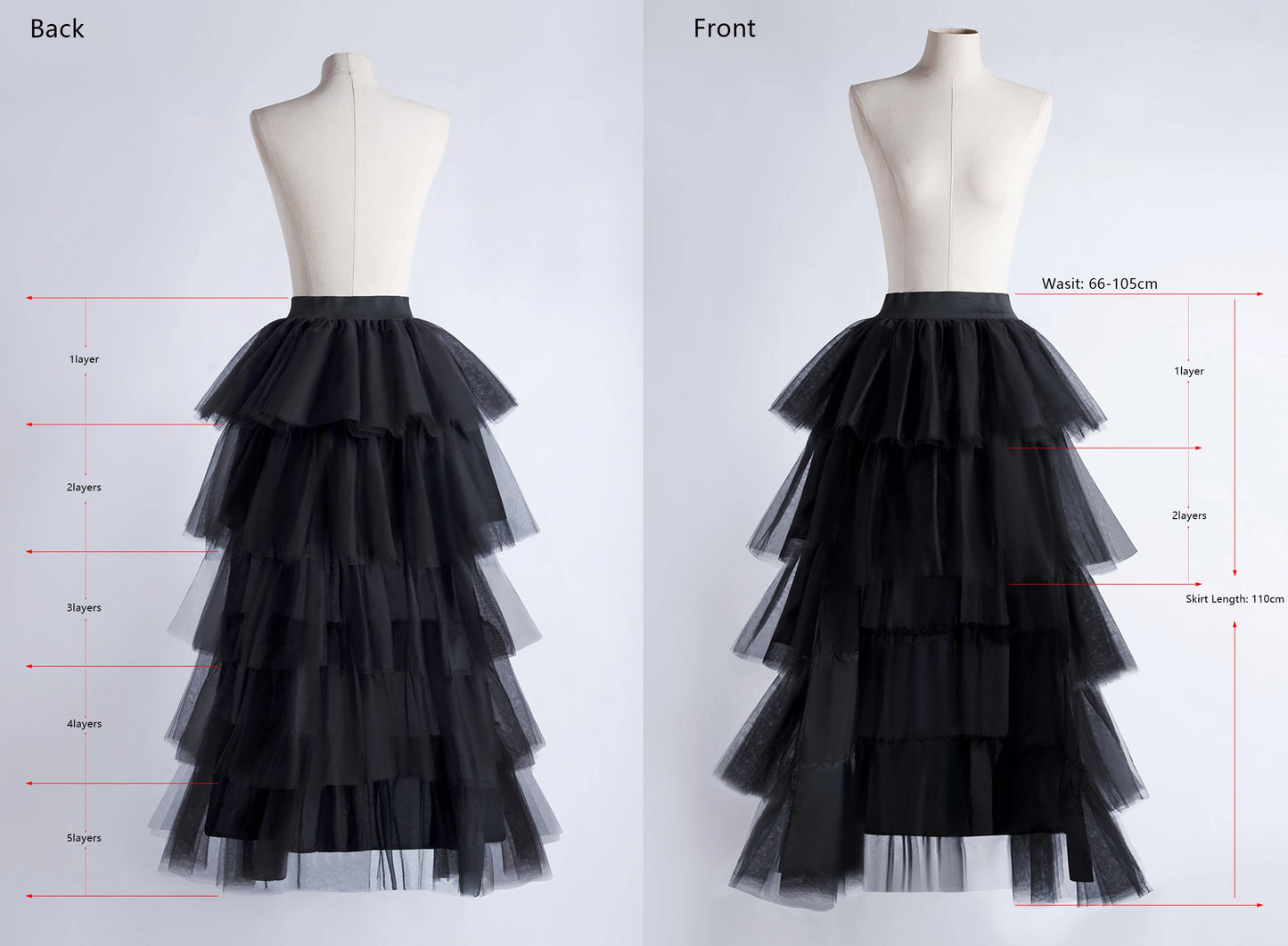 BABYONLINE Women Tiered Tulle High Low Skirts Elastic Waist Petticoat Puffy Long Tulle Skirt Female Maxi Skirt Free Size