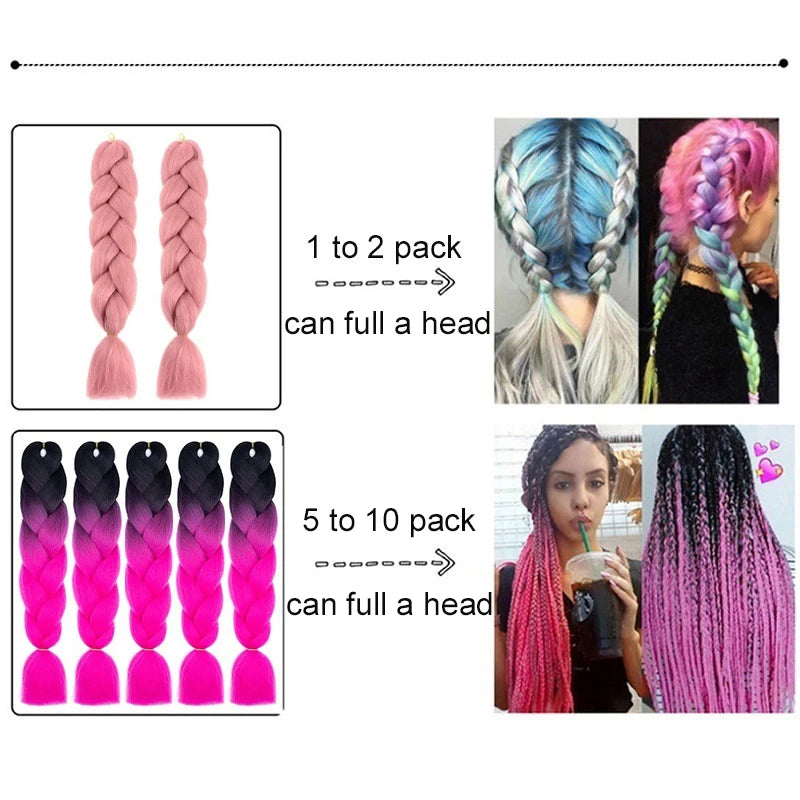 Extensions de cheveux synthétiques de 24 pouces, texture lisse Yaki, pour tresses Jumbo, boîte longue, pour femmes, Dreadlocks
