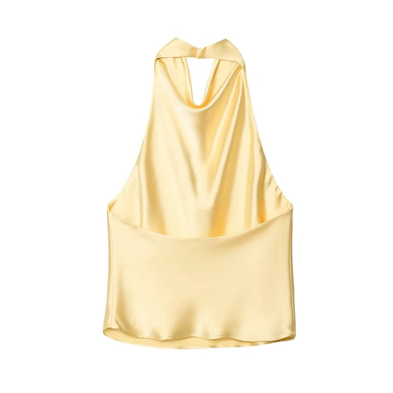 MUJER 2026 Halter Tops for Women Black Satin Backless Top Female Pink Summer Beach Top Woman off Shoulder Camisole Top Women