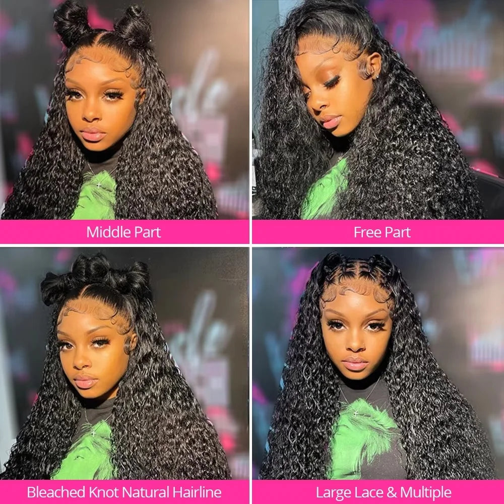 13x6 Glueless 250 Dichte Brasilianische Deep Wave Gelockte HD Lace Frontal Echthaarperücke für Frauen Vorgezupft Beste Haar Wasser Perücke