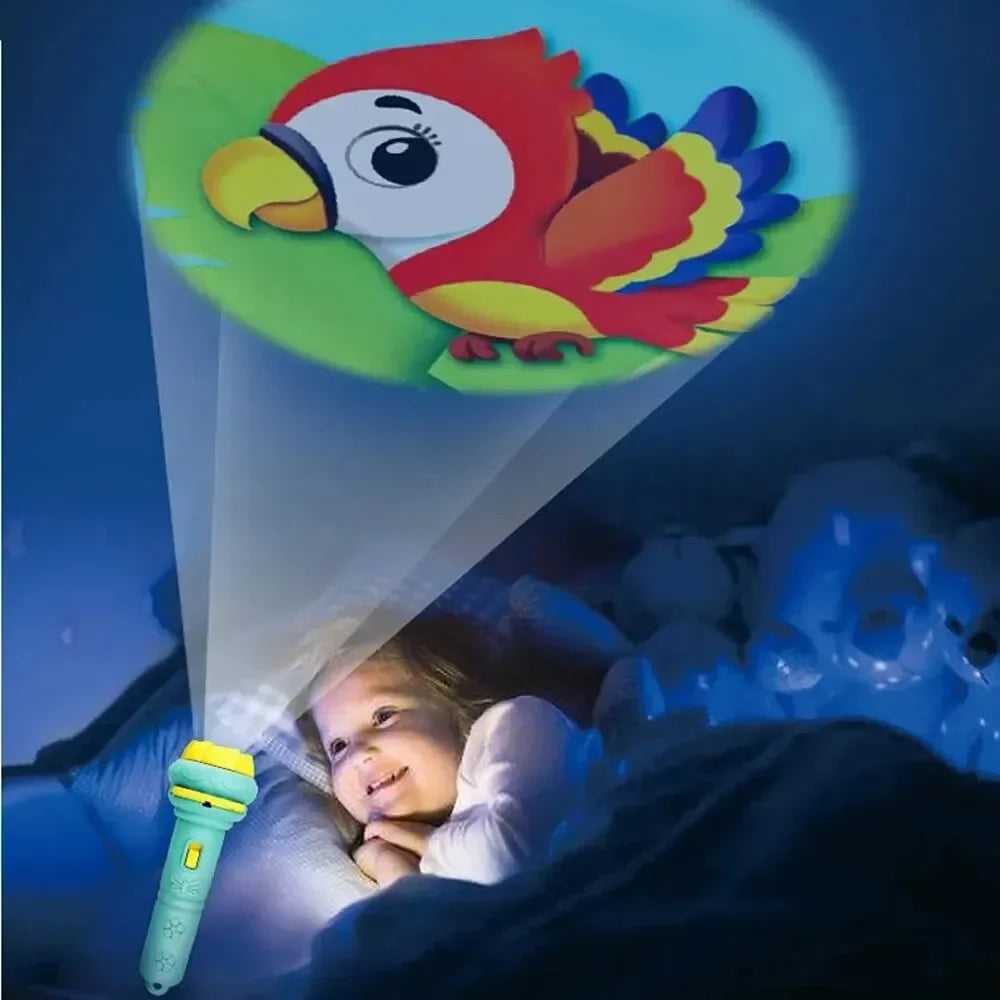 Kinder-Projektor-Taschenlampe mit 10 Karten 80 Bildern Cartoon Nachtlicht Projektor Spielzeug für Kinder Gute-Nacht-Geschichte Erziehungsgeschenk