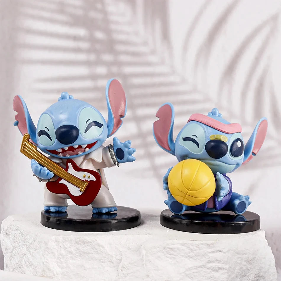 Musikparty-Serie Star Baby Anime Film Stitch Handgefertigtes PVC-Modell Rock Stitch Handgefertigtes Kinderspielzeug Geburtstagsgeschenk