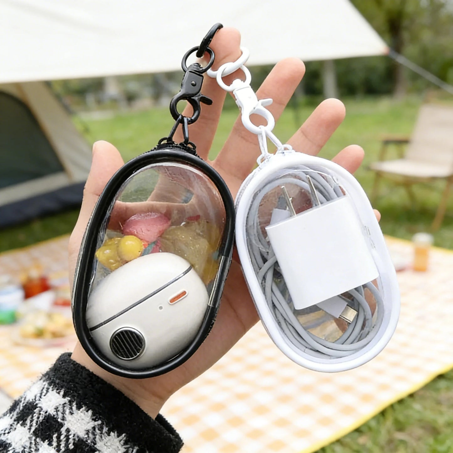 1/2Pcs Transparent Plush Doll Display Organizer Bag with Keychain Portable Protector Box for Dolls Earphone Case Outdoor Carry