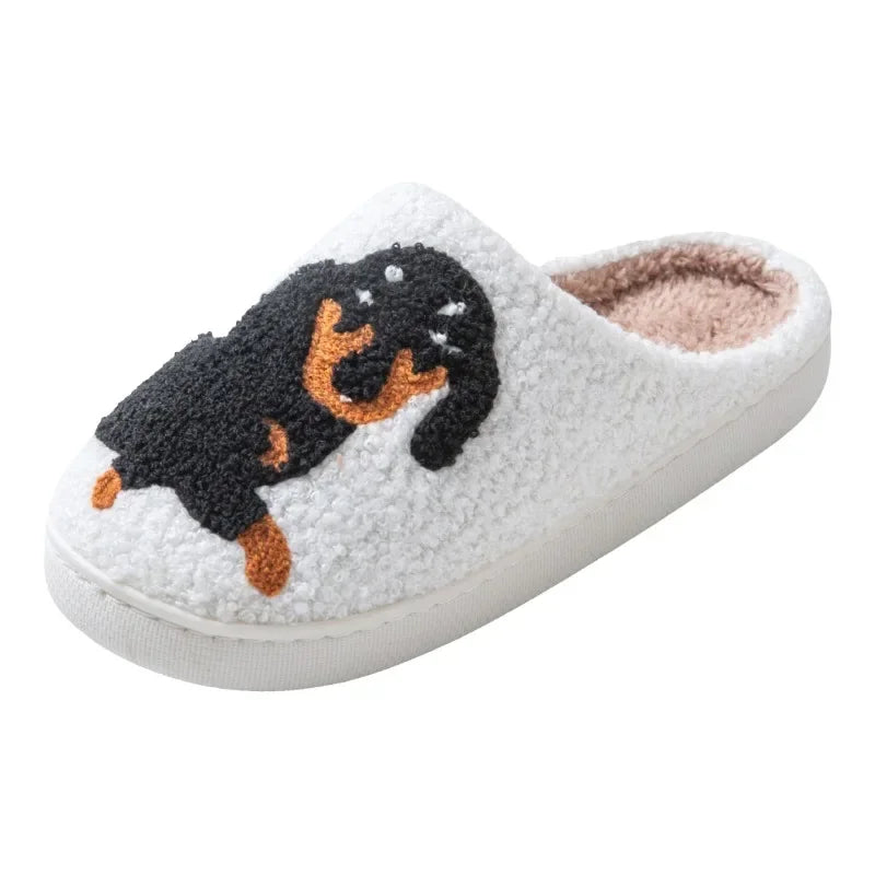 2024 Hot Style European and American Cotton Slippers for Men and Women At Home Winter Dachshund Embroidered Warm Indoor