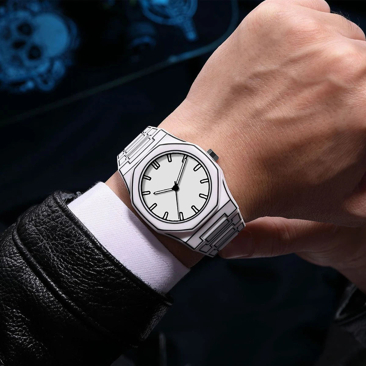 2025 Neue kreative Herren-Silikonuhr VA VA VOOM Marke Quarzuhrwerk Kreative Linien Freizeit Outdoor Sport Schwarz Armbanduhren