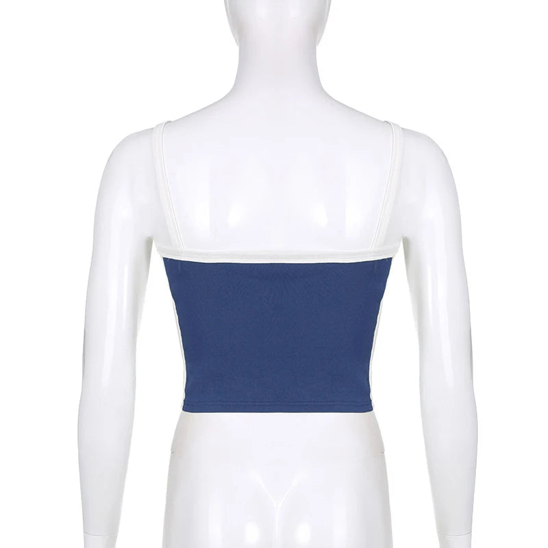 Débardeurs courts en maille sans manches Vert Sexy Basique Patchwork Été 2023 Casual Cami Dos nu Y2k Vintage Débardeur Femme