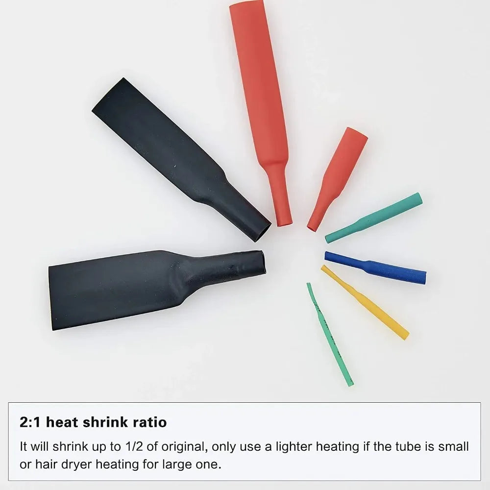 580PCS 2: 1 Cable Shrink Tube Kit Heat Assorted Pack Thermoretractile Insulation Sleeving Cable Wire Shrink Wrapping for DIY