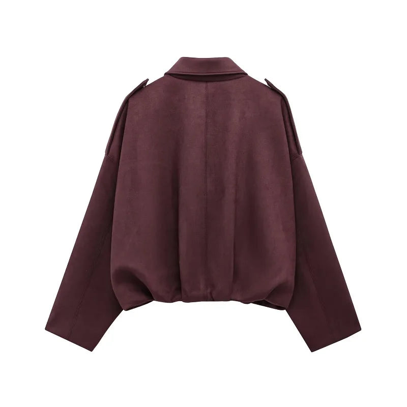 MUJER 2025 Suede Bomber Jackets for Women Outerwears Oversized Jacket Woman Streetwear Zip Women's Coats Padded Varsity Jackets