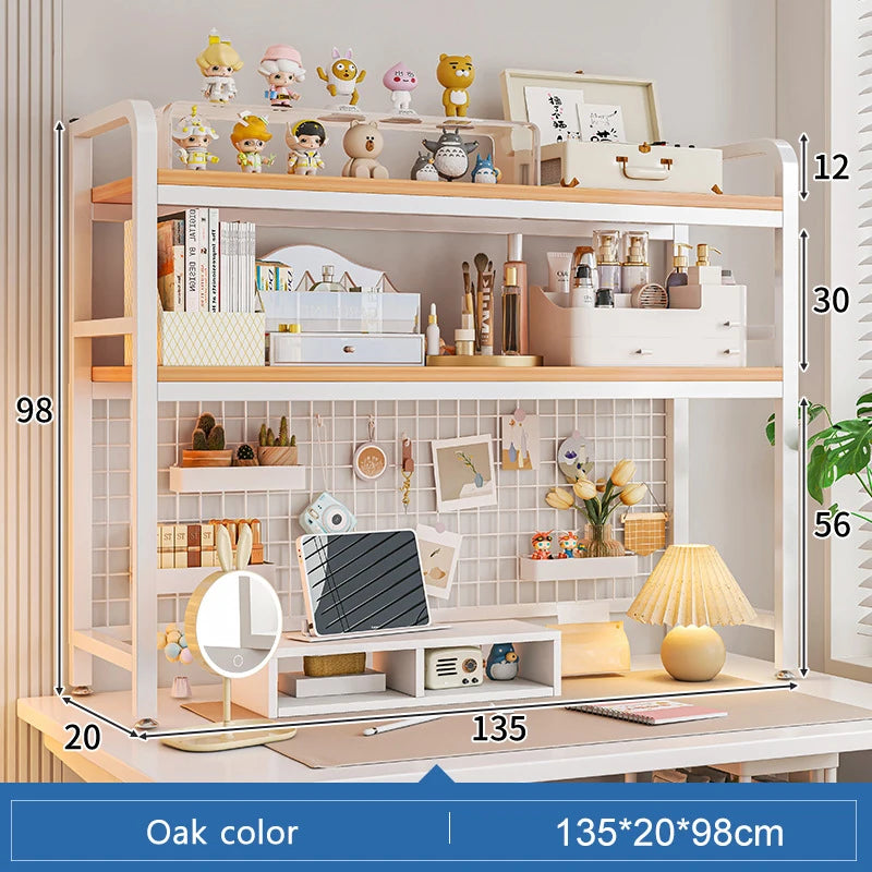 Bookcase Gaming Table Grid Bookshelf Desktop Multi-layer Wrought Iron Shelf Student Computer Desk Table  Wooden Shelves Rack