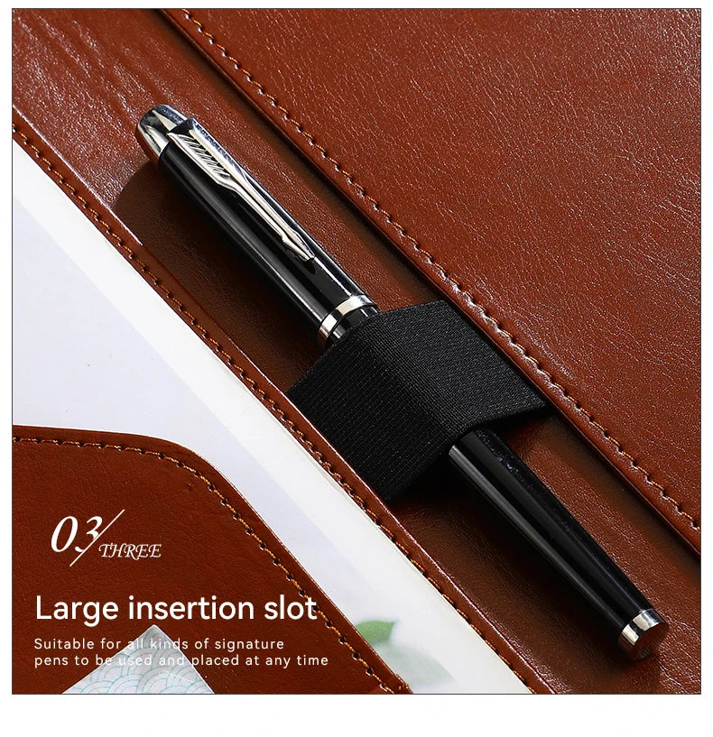 1Pc Texture PU Leather Multi-Functional Folder A4 Clip Pen Holder Card Slots - Business Office Meeting Organizer for Bank/Sales - Shoppiline