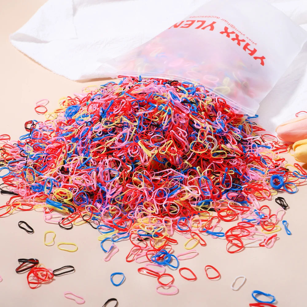 500/1000/2000 pièces élastiques en caoutchouc colorés jetables pour filles, serre-tête, attaches de queue de cheval, accessoires capillaires pour enfants