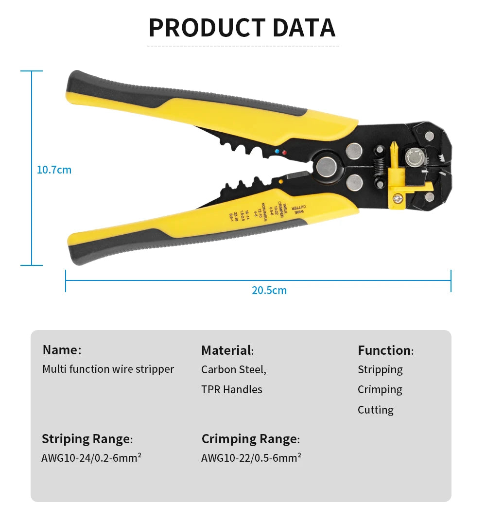 Crimper Cable Cutter Adjustable Automatic Wire Stripper Multifunctional Stripping Crimping Pliers Terminal Hand Tool - Shoppiline