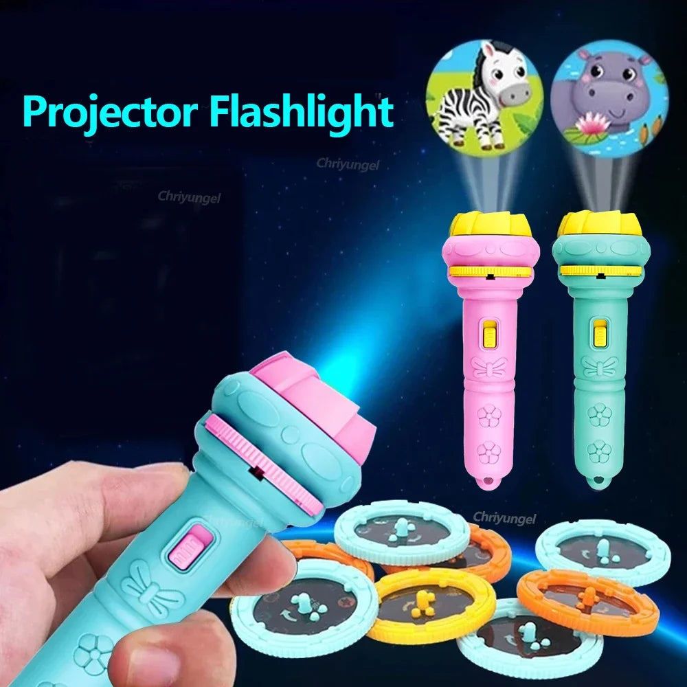 Kinder-Projektor-Taschenlampe mit 10 Karten 80 Bildern Cartoon Nachtlicht Projektor Spielzeug für Kinder Gute-Nacht-Geschichte Erziehungsgeschenk