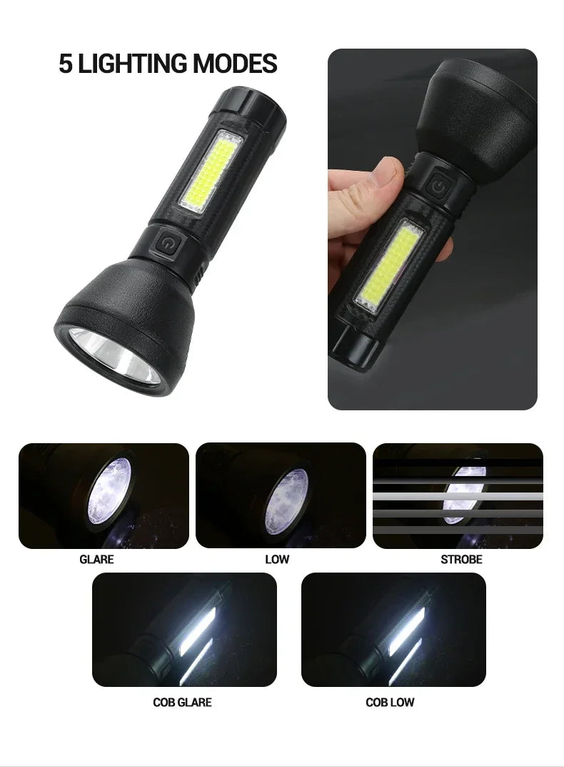 5 LED High Power Led Flashlights Rechargeable Camping Torch 5 Lighting Modes For Outdoor Camping Adventure Lamp with Side Light