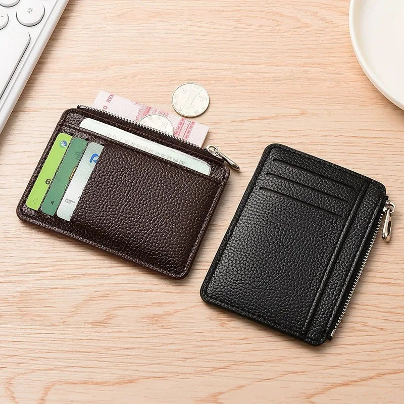 Mini Kreditkartenetui Ausweishalter Herren Kleiner Geldbeutel Dünnes Etui Reißverschluss Kurzes Münzportemonnaie