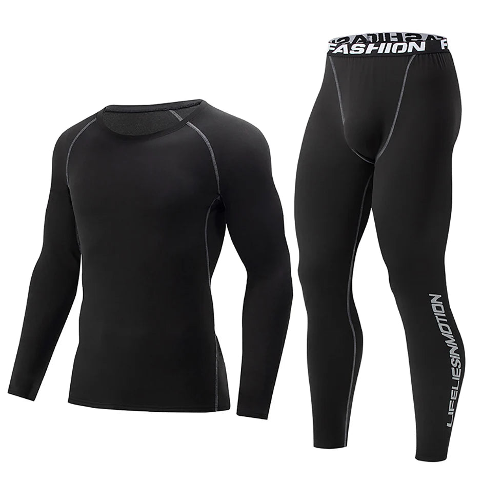 2/4 Pcs Autumn/Winter Men's Black Long sleeved Pants Underwear Set Youth Fitness Running Base Sports Shirt Casual Stretch Pants