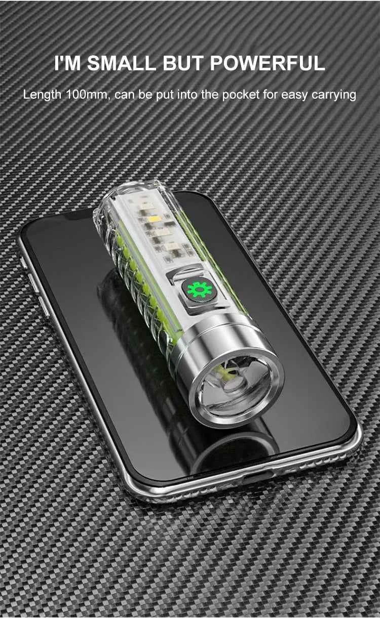Multifunction Portable Torch Camping Lights USB C Rechargeable LED Flashlight LED MINI Keychain Light with Tail Magnet Uv Light
