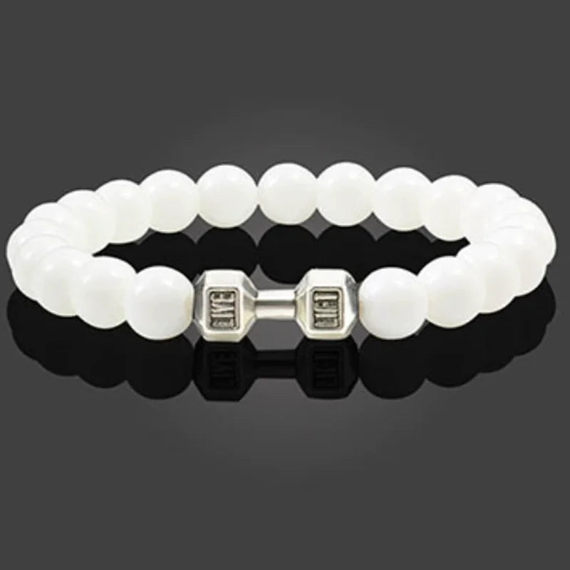 Natural Black Volcanic Lava Stone Dumbbell Bracelet Black Matte Beads Bracelets For Women Men Fitness Barbell Jewelry Pulseras