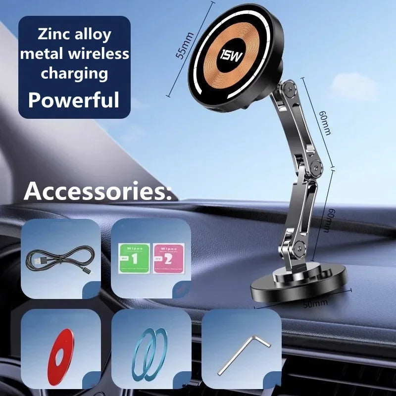 Magnetic Car Wireless Charger Stand Magnet Car Mount Fast Charging Station Phone Holder Bracket For Macsfae iPhone 15 14 13 12 - Shoppiline