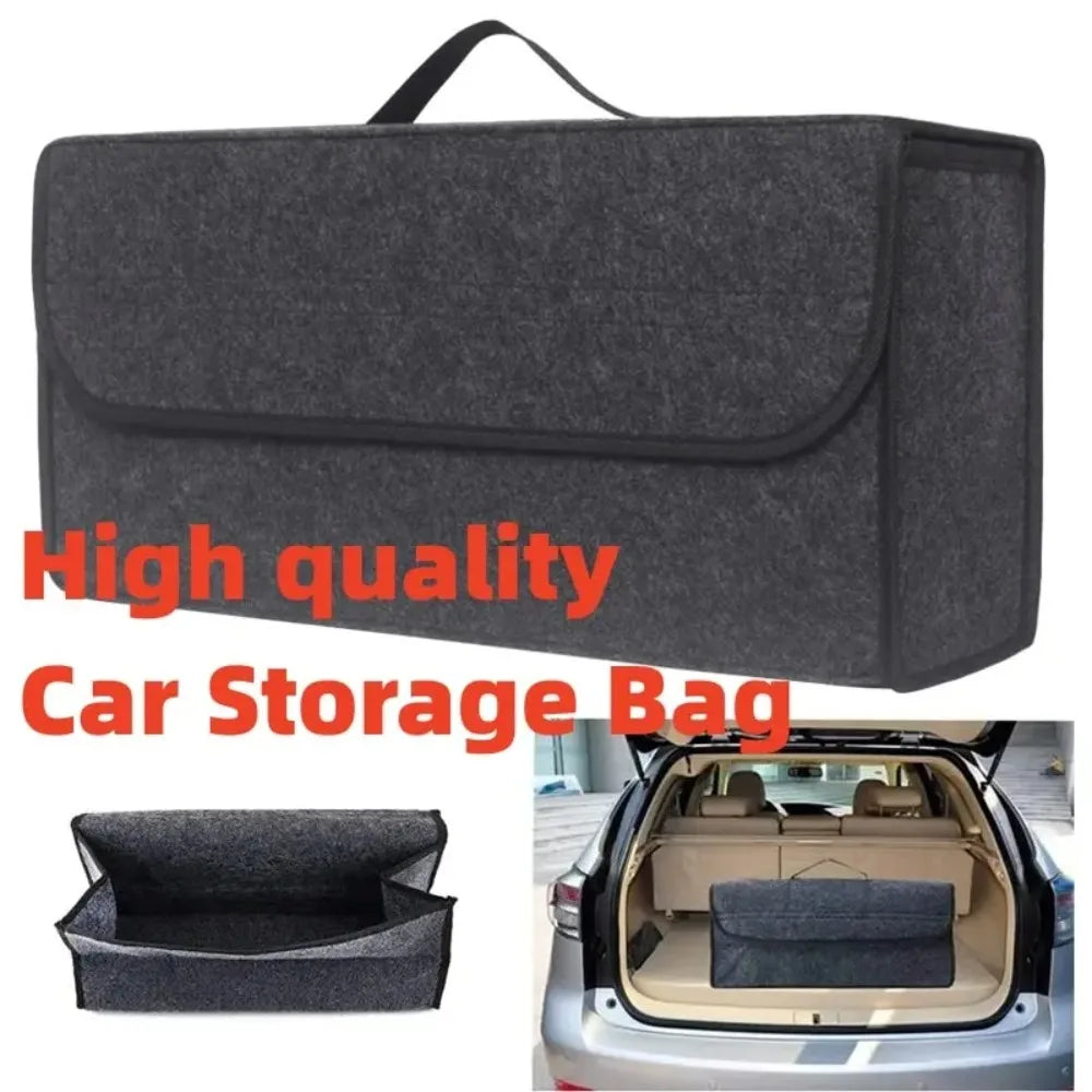 Large Car Trunk Organizer - Anti-Slip Soft Felt Boot Storage Box with Compartments for Auto Tool & Accessories