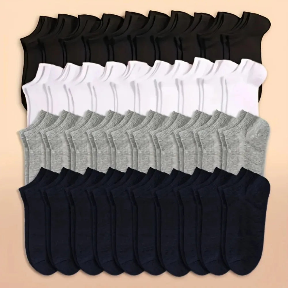 Unisex Ankle Socks 10/20/40 Pairs, Solid Color, Soft Lightweight No Show Socks, Bulk Value Pack, Men Women