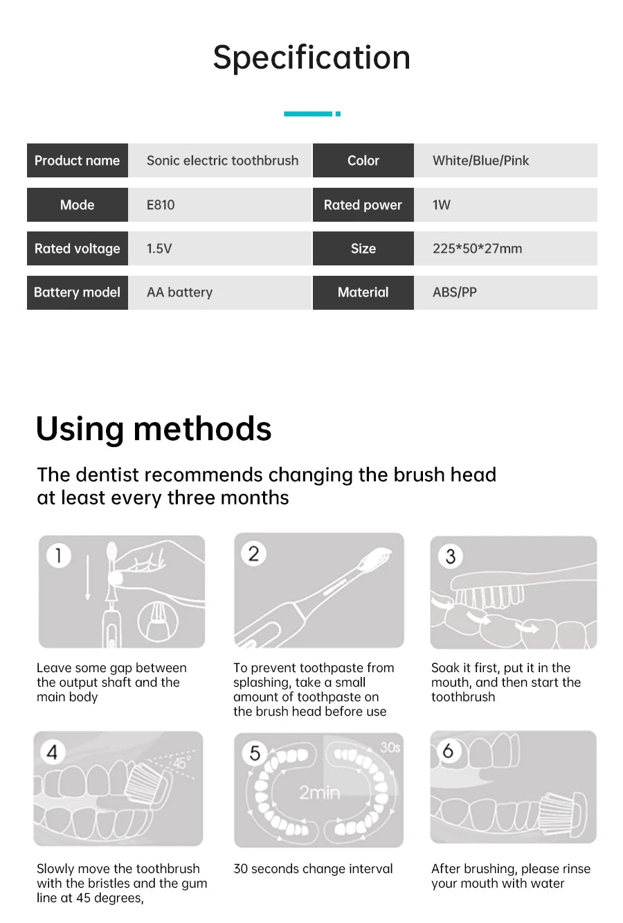 Tongwode Sonic Electric Toothbrush IPX7 Waterproof Adult Couple Home Use Soft Bristle Replaceable With 6 Tooth Brush Heads