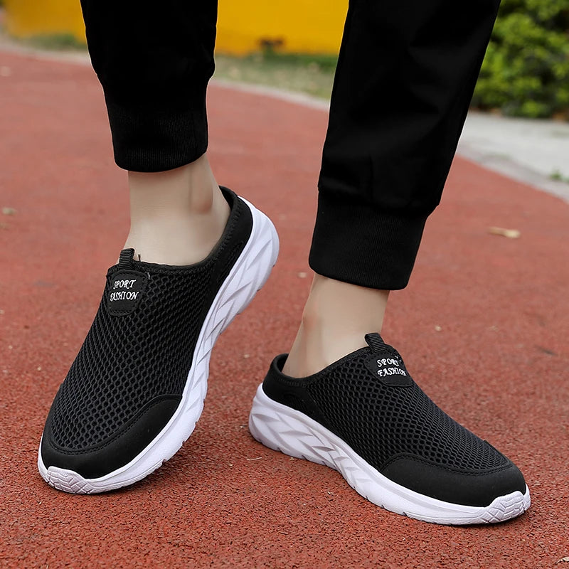 YRZL Mens Half Slippers Summer Breathable Mesh Mens Shoes Outdoor Casual Walking Shoes Large Flat Light Mesh Slippers Sandals - Shoppiline