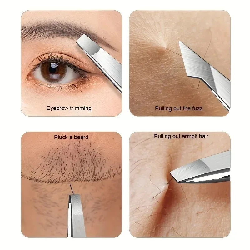 Ouriner Eyebrow Tweezers Set 4 Pcs Stainless Steel Eyebrow Forceps Professional Beauty Tool Set For Facial Hair Manicure Tool