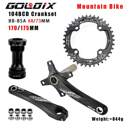 GOLDIX Bicycle Crank Chainring 104BCD MTB Bike Crank Aluminum Alloy with Bottom 170mm Crank Black 32T 34T 36T 38T Plate - Shoppiline