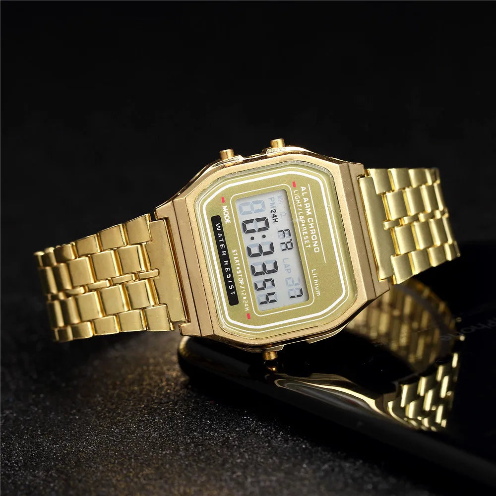 Luxus LED Digitaluhr für Herren Edelstahl Herren Elektronische Armbanduhr Einfaches Business Gold Silber Herrenuhr Reloj Hombre