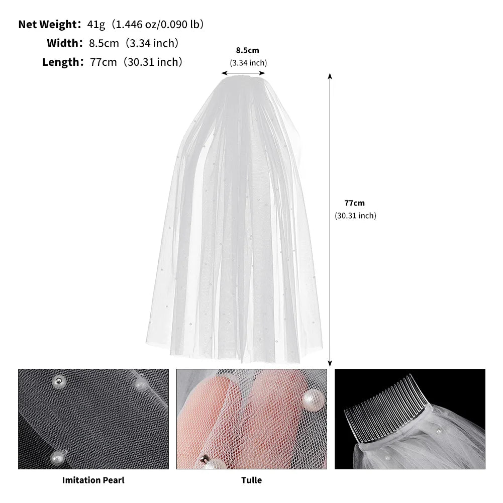 Double Layer Mesh Tulle Solid Color Women Short Wedding Veil with Clip Ribbon Edge Center Cascade Bride Headpiece Party
