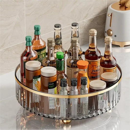 1PC Grey round Plastic Clear Rotating Storage Container Bin for Cabinet Pantry Kitchen Countertop And Refrigerator