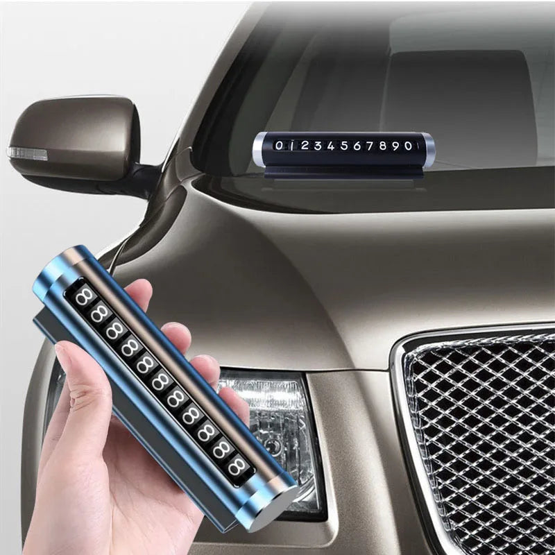 Universal Car Phone Number Plate Temporary Parking Card Aluminum Stickers Rotate Park Stop Temporary Parking Card Car Accessorie