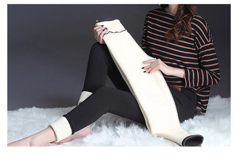 Damen-Lammfleece-Leggings, nahtlos, hohe Taille, dicke Thermoleggings, modische, warme Winter-Damenstrumpfhose, isolierte Hose