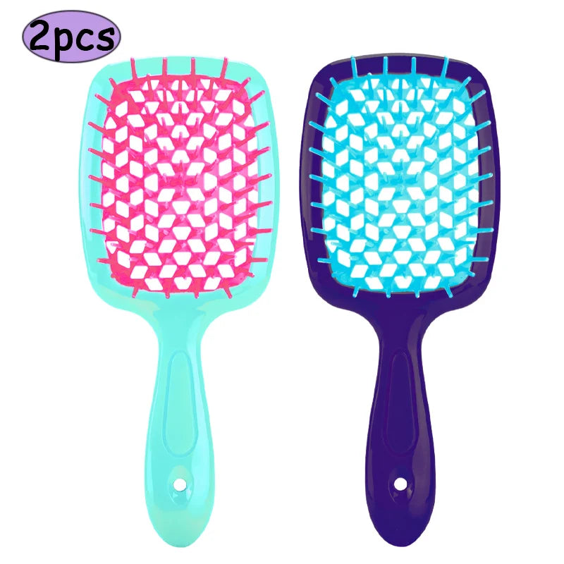 2Pcs Professional Detangling Hair Brush & Comb Set Hollow Out Anti-static Scalp Massage Hairbrush for Wet Dry Hair Styling