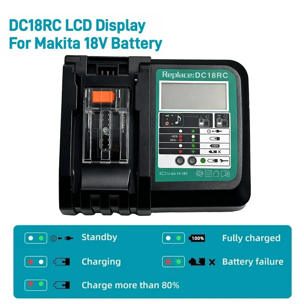 Chargeur rapide de remplacement pour batteries Makita 14,4V - 18V DC18RC pour batteries Li-ion Makita BL1860 BL1850 3,0 A avec affichage LED